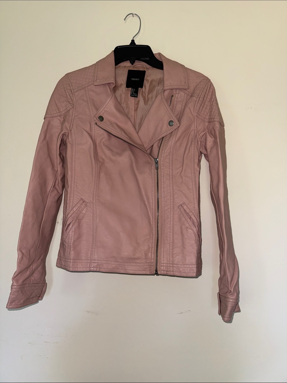 Faux Leather Moto Jacket - Dusty Pink